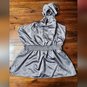 CHARLOTTE RUSSE Gray satin one should top with bow detail